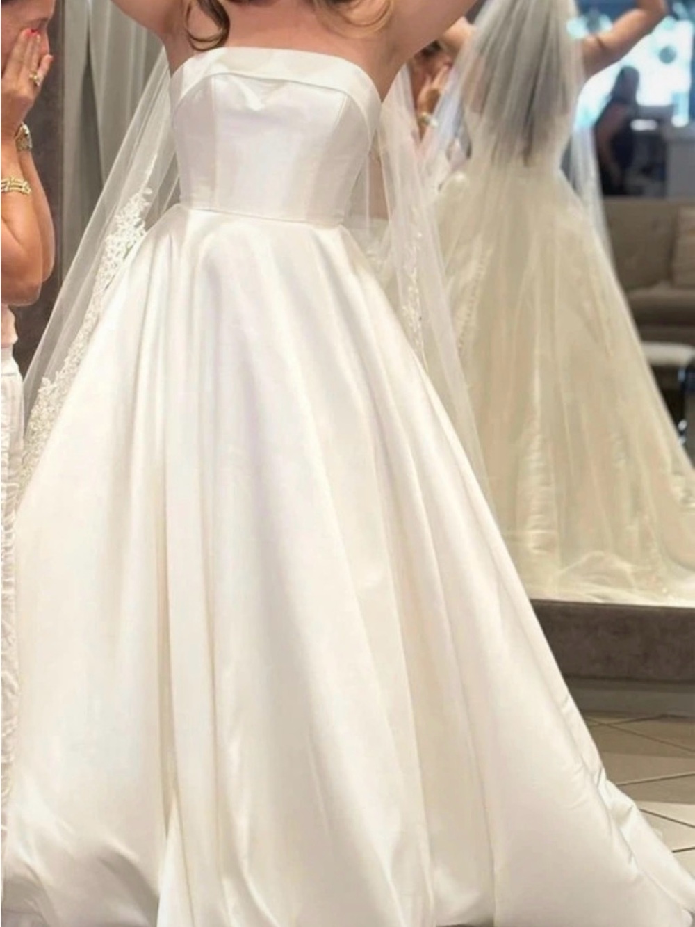 Strapless White Satin Ball Gown Wedding Dress